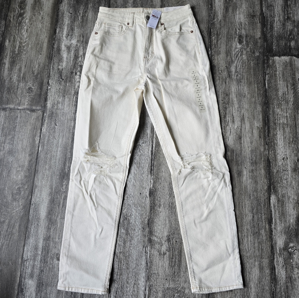 American Eagle Outfitters Cream Distressed Jeans